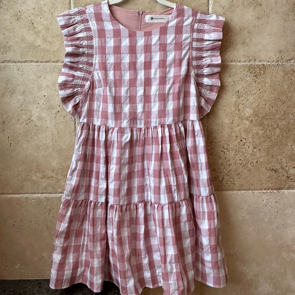 The Impeccable Pig pink Buffalo plaid dress with pockets NEW WITHOUT TAGS